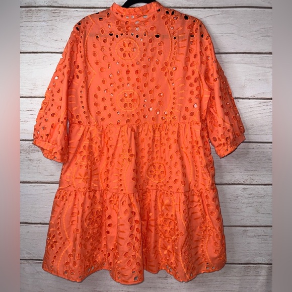 SHEIN Vibrant Orange Eyelet Long Sleeve Dress Lined Size Large Party Fall Autumn - Picture 2 of 9